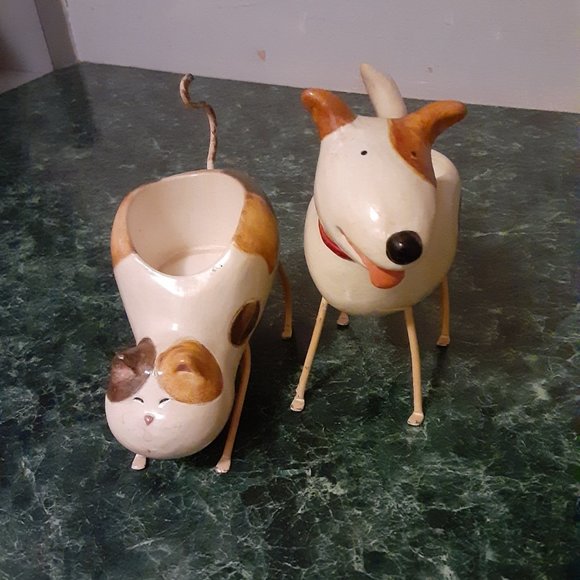 Vintage Jack Russell and Kitty Cat Candle Votives - Picture 1 of 8